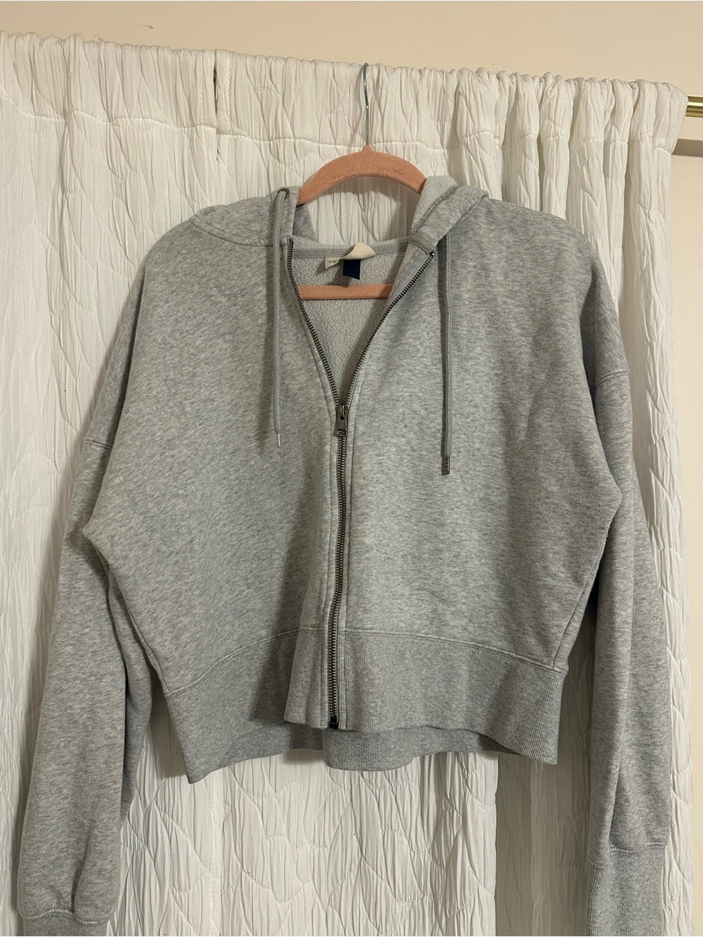 Cropped Grey Zip-Up Hoodie